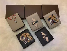 Carteira masculina de design de animais, moda, curta, couro preto, cobra, tigre, abelha, porta-cartões de luxo, com caixa de alta qualidade