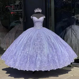 Платья Quinceanera Платье принцессы в форме сердца с кристаллами и блестками, бисером, фиолетовое бальное платье с кружевными аппликациями, на шнуровке, Sweet 16, дебютантка, вечеринка, день рождения, Vestidos De 15 Anos 04