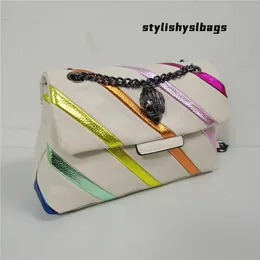 Cross Body Nowy przybycie Beżowy Rainbow Patchwork Women Ikona Orzeł Głowa Ptak Głowa na przedniej klapie Colful Cross Body Bag 021523H