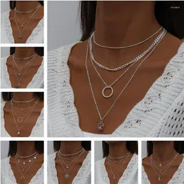 Pendant Necklaces Tenande Bohemian Multi Layered Necklace For Women Vintage Portrait Coin Star Moon Geometric Collier Collares