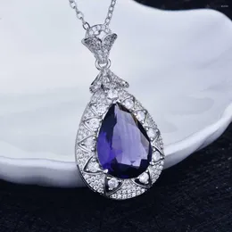 Collane con ciondolo Collana con pendenti a goccia d'acqua in cristallo viola da donna alla moda per donna Ciondoli in pietra colorata Birthstone Collier Femme