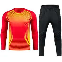 Outdoor T-Shirts Men's Adult Football Goalkeeper Uniform Protective Sponge Football Long Sleeves Kid Training Goalkeeper Soccer Jersey Top Pants 230215