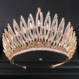 Wedding Hair Jewelry Luksus Kryształowy Złoty Kolor Big Crown Tiara Królowa Kobiety Paute Pageant Crowns Tiaras Bridal Akcesoria 230214