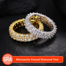 Homens mulheres j￳ias anel de moda 925 prata esterlina 2rows 3mm Moissanite Diamond Ring for Party Wedding Gone Gift