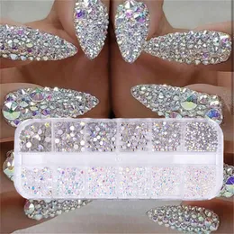Decorações de arte na unha 12 caixas Conjunto de AB Crystal Diamond Gem 3D Glitter Unh Nail Art Decoration Beauty 230214