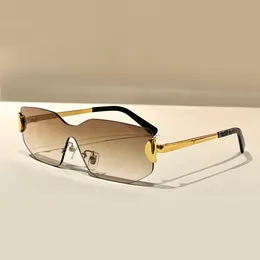 Gold Brown Shaded Rimless Sunglasses for Men Shield Sunglasses Designers Sonnenbrille gafas de sol UV400 Protection Eyewear with Box