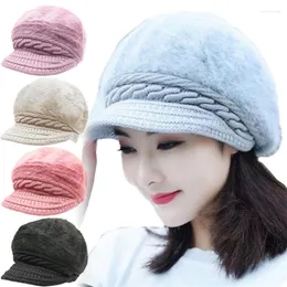 Berets Weiche Fleece Baskenmütze Frauen Hut Einfarbig Haarige Gestrickte Wolle 2023 Winter Warme Krempe Junge Kappe Bonnets Dame Hüte kappen