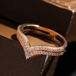 Band Rings Kinel Nya ankomst 585 Rose Gold Ring Double Row Micro-Wax Inlay Natural Zircon Hollow Rings Women Wedding Party Fine Jewelry G230213
