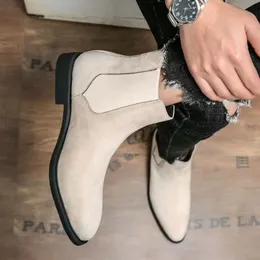 Projektant męskie botki krótkie buty gumowe outdoor Walking STRASS buty zimowe z prawdziwej skóry zamszowe slip on boot 38-46