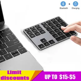 Teclados-teclados Número sem fio PAD Recarregável Bluetooth Teclado Numérico para Mac Windows 35-Keys Alumínio Numpad Teclado para contadores T230215