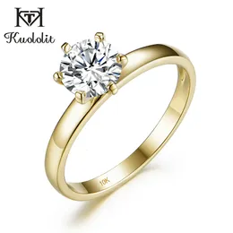 С боковыми камнями Kuololit 100% Natural 585 14K 10K Желтовое кольцо для женщин Раунд 1CT Solitaire Ring Свадебное кластер Bridal Promise 230214