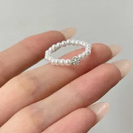 Band Rings Minimalist Finger Jewelry Simulated Pearl Elastic Ring Crystal Ball Bead Rings For Women Party Wedding Gift Anillos Mujer G230213