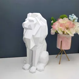 芸術と工芸品の彫像ライオン彫刻樹脂の置物動物北欧の家の装飾幾何学的なテーブルトップ樹脂ホームデコレーションリビングルームJ230214