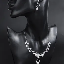 Moda Crystal Bridal Wedding Jewelry para mulheres Brincos de colar de cor de prata Acess￳rios de vestido de banquete Gift Party Gift