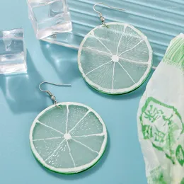 Pendientes colgantes bonitos de fruta fresca verde para mujer, pendientes de círculo grandes exagerados de limón dulce para mujer, regalos de joyería de verano