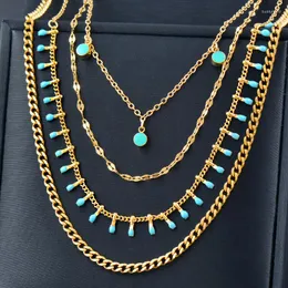 Anhänger Halsketten LEEKER Multilayer 316L Edelstahl Halskette Für Frauen Blau Naturstein Anhänger Kette Zubehör Schmuck 908 LK2