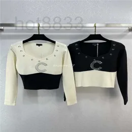 Women's Sweaters Designer 23ss Cashmere Knits Tops With Letter beads Milan Runway Crop Top Shirt High End Bodycon Elasticity HGIA