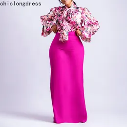 Tvådelklänning Spring Fashion Two Piece Set African Women Elegant Ol Print Bowknot Laceup Shirt Lång kjol Tvådel kostym Kvinnor 230214