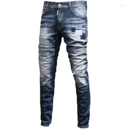 Men's Jeans Fashionable High Street Beggar Patch Knee Hole Heavy Industry Washing Old Men'S Pants Slim Feet Youth Denim Pencil