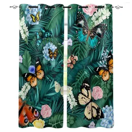 Cortina Palm Deixe a borboleta Tropical Planta Janela Interior Valância Drape da porta para cozinha Corra de quarto de quarto