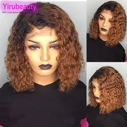 1B/30 Ombre Color 13X4 Lace Front Bob Wig Water Wave Curly Brazilian 100% Human Hair 10-16inch 150-210% Density