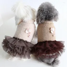 Dog Apparel Winter Princess Polar Fleece Dress Coat For Dogs Warm Tulle Flower Puppy Skirts