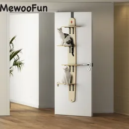 Móveis de gato arranhões mewooofun porta pendurada cama para pinho de madeira ecológica Good Stability Scratch Board Easy Assembly Pet Frame 230215