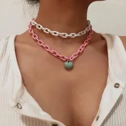 Подвесные ожерелья конфеты Candy Color Heart Collese Dewelry Jewelry Choker для женщин Геометрический сладкий Kpop Многослойная акриловая цепь