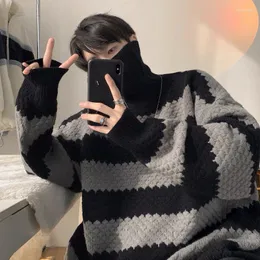 Männer Pullover Herbst Winter Rollkragen Langarm Gestreiften Druck Pullover Männer Frauen Vintage Verdicken Mode Hit Farbe Harajuku Übergroßen