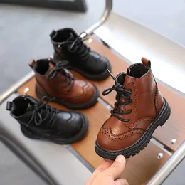 Sneakers Autumn Winter Formal Boys Dress Shoes 1 till 6 Years Black Brown Handsome Britsh Style Toddlers Platform Boots For Kids Boy F09084 L230215