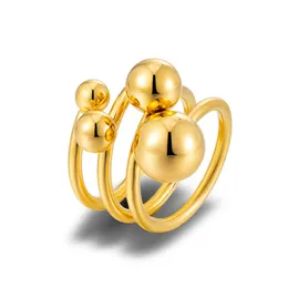 Bandringe Neues, originelles Design, runde Perlenringe aus Edelstahl für Damen, Statement-Goldmetall, 18 K, minimalistischer Schmuck, Hochzeit, Party, Geschenk, G230213