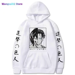 هوديز رجال Swefsshirts Harajuku Long Streetwear Sweatshirt Attise Attack on Titan Eren Yeager Usisex Hoodie 021523H