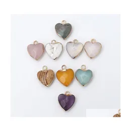 Charms Gold Plating Edged Crystal Love Heart Birthstone Charm Rose Quartz Healing Druzy Stones Pendant Diy Jewelry Making Drop Deliv Dhul0