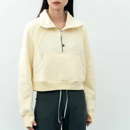 럭셔리 브랜드 No Hat Half Half Gizper Hadie Womens Designer Yoga Gym Wear JM15125 단색 풀오버 스웨터 스웨트 셔츠 Winter Sports Turtleneck Hoodies loulou