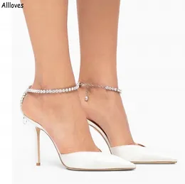 Cristais Sapatos de casamento brilhantes para noivas 2023 Designer apontado para mulheres bombas Sexy salto alto Mulheres de baile de formatura Sand￡lias formais cl1846