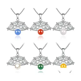 Pendant Necklaces Fashion Womens Necklace Inlay Fan Shaped Clavicle Chain Female Jewelry Accessories Drop Delivery Pendants Dh9Ld