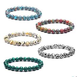 Perlen Colorf Charm Männer Armbänder 8mm Naturstein Malachit Armreifen Für Frauen Yoga Schmuck Drop Lieferung Dheyu