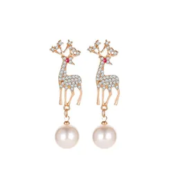 Stud Stud Christmas Elk Diamond Earrings Temperament Korean Söta små djur Pearl Earring Ear Clip Justerbar rådjur LEVANEL JEWEL DHYNC 299Y