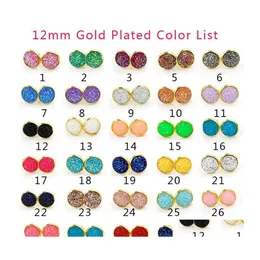 Stud Designer 12 mm Harz Druzy Drusy Ohrringe Silber vergoldet handgefertigt für Frauen Schmuck Drop Lieferung Dhqp9