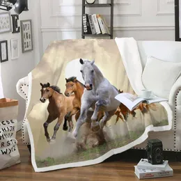 Blankets Animal Horse 3D Printed Throw Thicken Blanket For Adults Kids Gifts Bed Cover Nap Car Travel Fleece Plush Sofa Beds