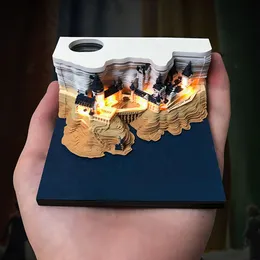Dekoratif Nesneler Figürinler Omoshiroi Block 3D Memo Pad Led Howarts Notepad Model Kale Yapışkan Sanat Hary Tasarım Özel Arkadaşlar Hediye 230215