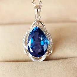 Pendant Necklaces Gorgeous Water Drop Shaped Blue Cubic Zirconia Necklace For Bride Wedding Anniversary Party Elegant Women Jewelry