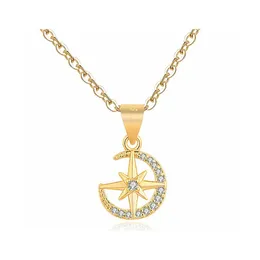 Anhänger Halsketten Sterne und Mond Charm Halskette Zarte Schlüsselbein Goldkette für Frauen Schmuck Mossanit Diamant Anhänger Drop Delive DHSLO