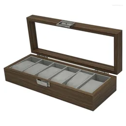 Uhrenboxen 6 Slots Box Organizer Holz Uhrenhalter Schmuck Vitrine mit Sichtfenster Aufbewahrung Männer Business Geschenk