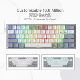 キーボードRedragon K617 Fizz Wired RGB Gaming Keyboard 61 Keysコンパクトメカニカルキーボードポータブルトラベル用リニアレッドスイッチT230227