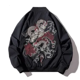 Мужская куртка для бомбардировщиков мужская китайская вышивка дракона пилотная куртка ретро панк хип -хоп