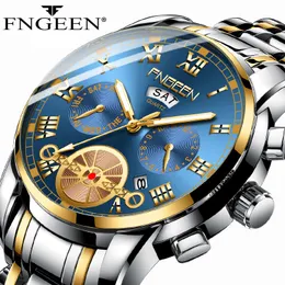 Wristwatches FNGEEN Fashion Mens Watch Quartz Classic Wristwatch Steel Luxury Calendar Date Business Watch Men relogio masculino de luxo 230215