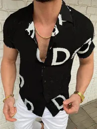 Гавайская рубашка с принтом букв Трендовая рубашка Кардиган Мужская рубашка с коротким рукавом