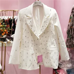 Ternos femininos Blazers White Blazer Lady 2023 Spring European Moda Indústria de moda Rhinestone All Matching Lear Sone Jacket Coat