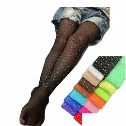 Leggings Tights Ins 16 Colors Kids Girls Pantyhose Gauzy Dance Socks Candy Color Children Rhinestone Elastic Legging Ballet Stocki Dhsmc